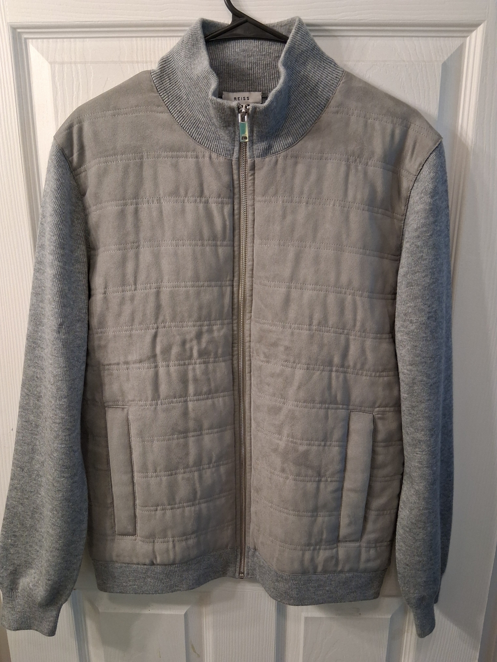 Reiss Men's Light Gray Quilted Zip Jacket
